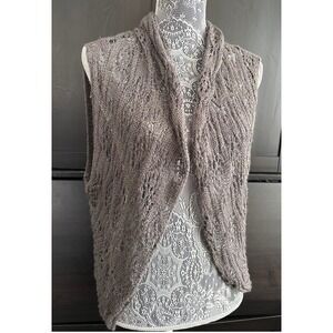Lucky Brand Crocheted Sleeveless Gray Vest Linen Blend